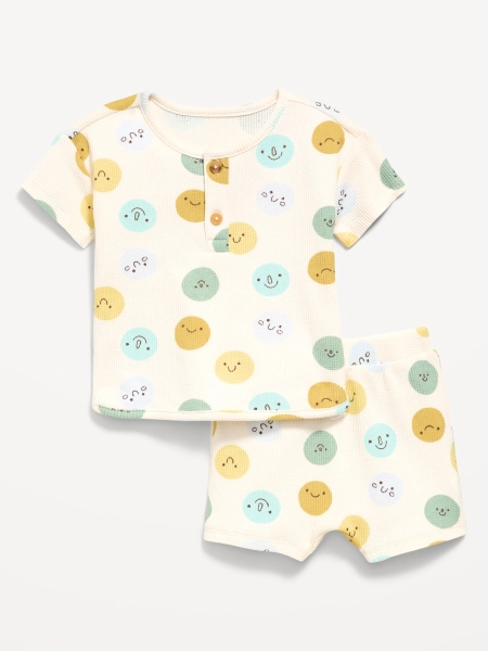 Printed Waffle-Knit Henley Shirt and Shorts Set for Baby