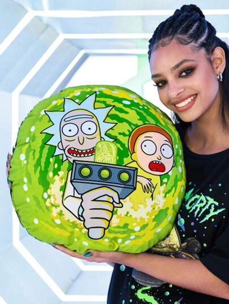 Rick and Morty X SHEIN 1pc Cartoon Pattern Decorative Throw Pillow, Green Swirl Design, Soft Fabric, Suitable For Sofa, Bedroom, Car, Office