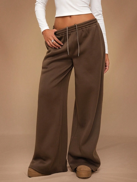 Forever 21 Autumn/Winter Casual Thermal Lined Loose Waistband Elastic Waist Wide Leg Sweatpants, Versatile & Slimming