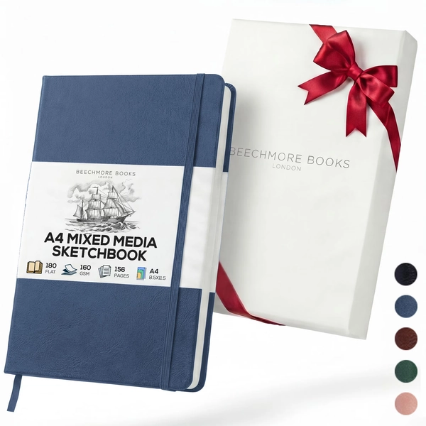 Beechmore Books A4 Sketchbook – 8.5x11" Premium Vegan Leather Bound Large Sketch Book Hardcover With 156 Thick 160gsm Perforated Ivory Pages, Blank Sketch Pad, Gift Boxed, Back Pocket Ribbon Bookmark - Walmart.com
