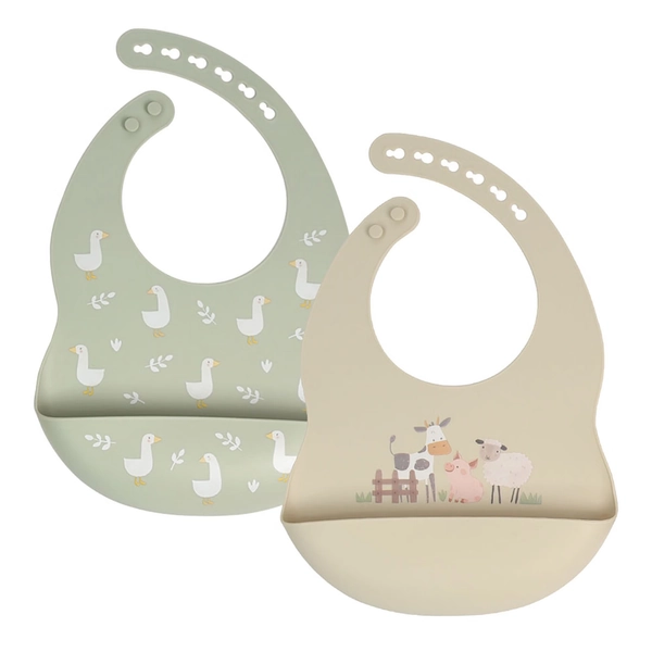 Little Rawr Silicone Bib 2 Pack Farm