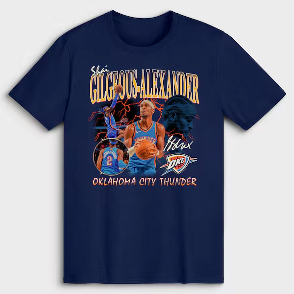 Men's Oklahoma City Thunder Shai Gilgeous-Alexander Navy Player Collage T-Shirt