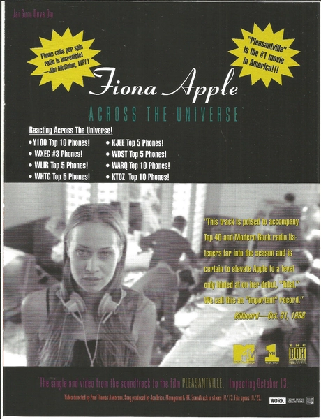 FIONA APPLE &amp; MARILYN MANSON Rare 1998 PROMO TRADE AD Poster 4 Across Animals CD
