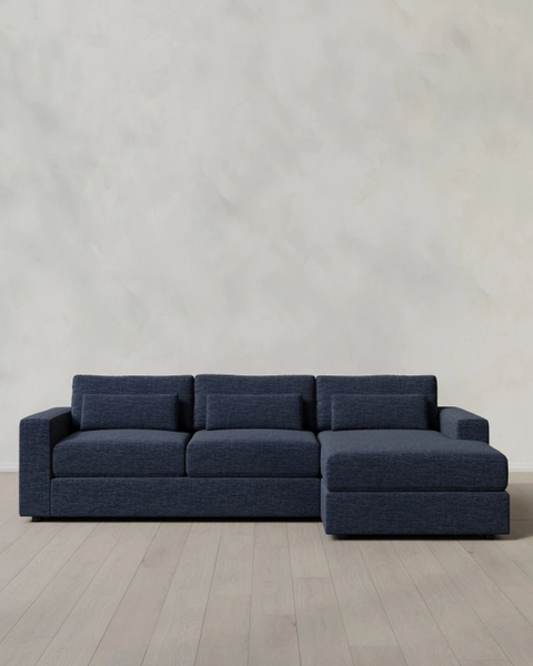 Square Arm Deep Seat Chaise Sectional in Performance Chenille Linen Blend in Marshmallow