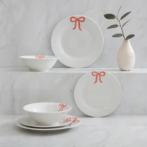 Pink Bow 12 Piece Dinner Set