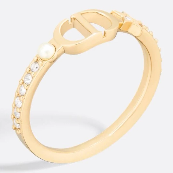 Dior Women's Petit CD Gold-finish Metal Ring with Pearl and Crystals