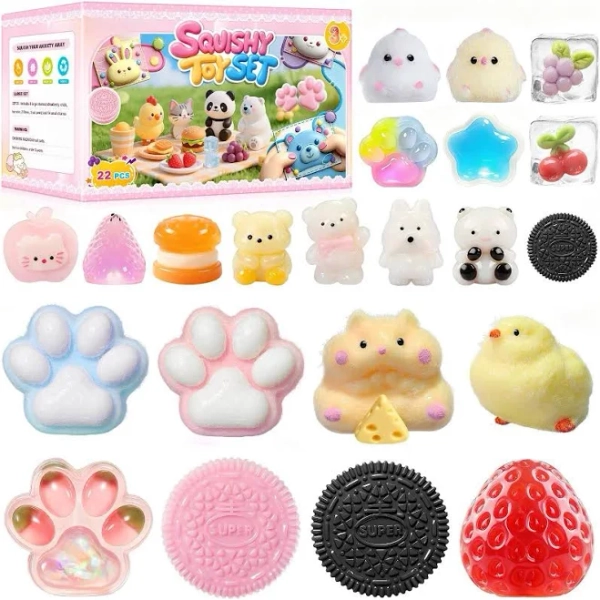 22PCS Squishy Pack, Adorable Squeeze Toys Set ,Fidget Toys Kit for Kids and Adults, Perfect for Classrooms and Offices, Parties, Birthday Gifts (8