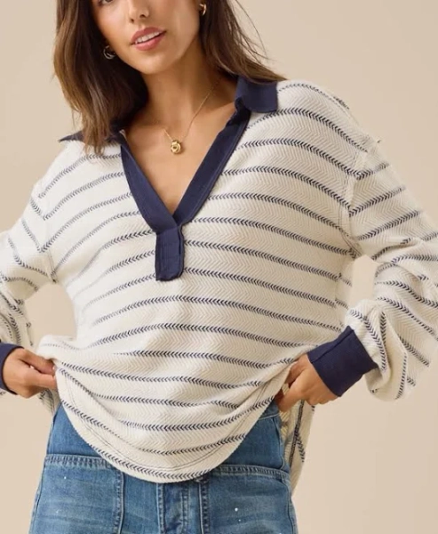 Altar'd State Lark Striped Oversized Polo