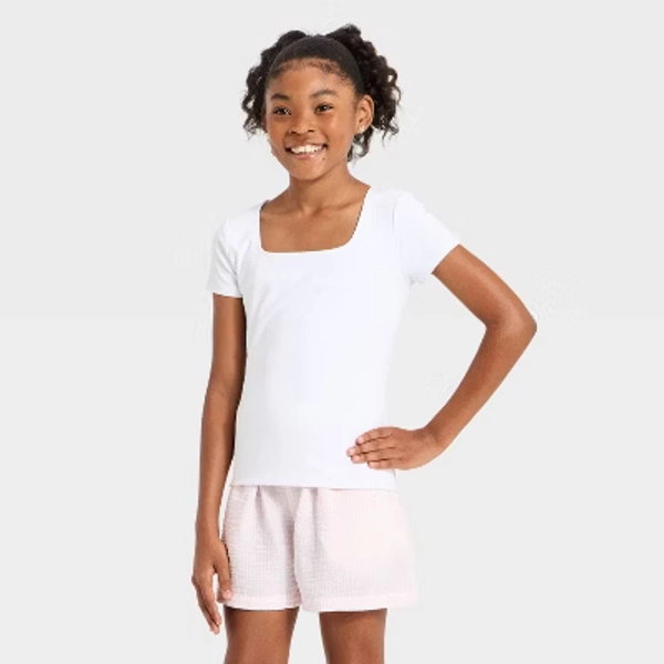 Girls' Square Neck Super Soft T-Shirt - art class™ White L