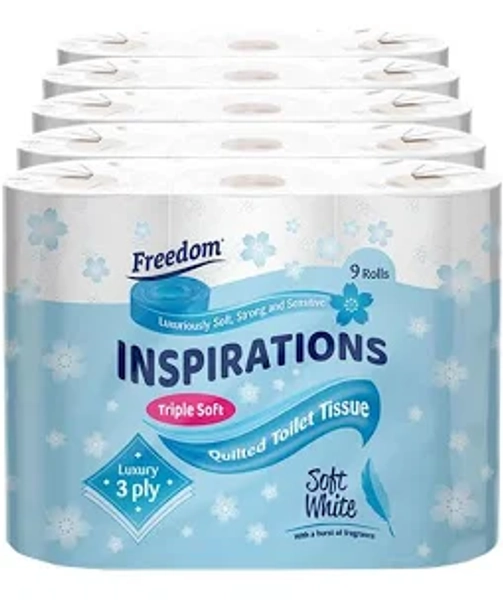 Freedom Inspirations Luxury 3Ply Toilet Roll - 45 Quilted Soft White and Scented Hygiene Bulk White Toilet Tissue and Loo Rolls