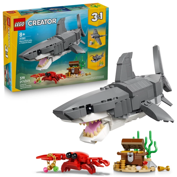 LEGO Creator Fierce Shark with a Treasure Chest Building Toy for Boys & Girls - Kids Build a Shark, Fish, or Manta Ray Animal Figure - Bedroom or Shelf Decor for Ages 8+ - 31381 - Walmart.com