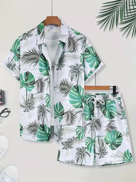 Men's And Women's Summer Short Sleeve Suit Seaside Irregular Design Pattern Print Fashion Button-Down Shirt Tops Sleeve Shorts - AliExpress 200000343