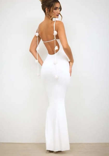 Oh Polly Aldona Slinky Jersey Backless Rose Maxi Dress