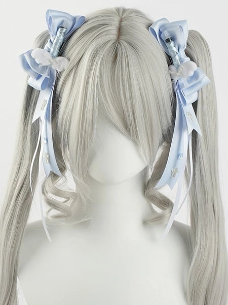[£7.45]Tenshi Kaiwai Blue Syringe Bowknot Hairclips