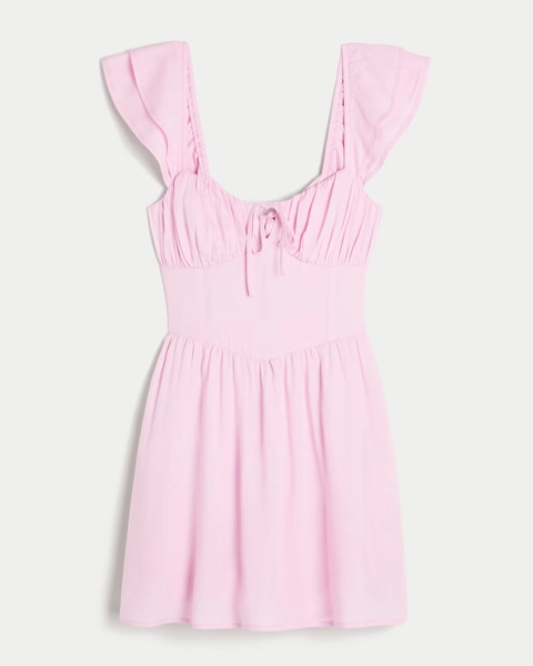 Flutter Sleeve V-Waist Mini Dress