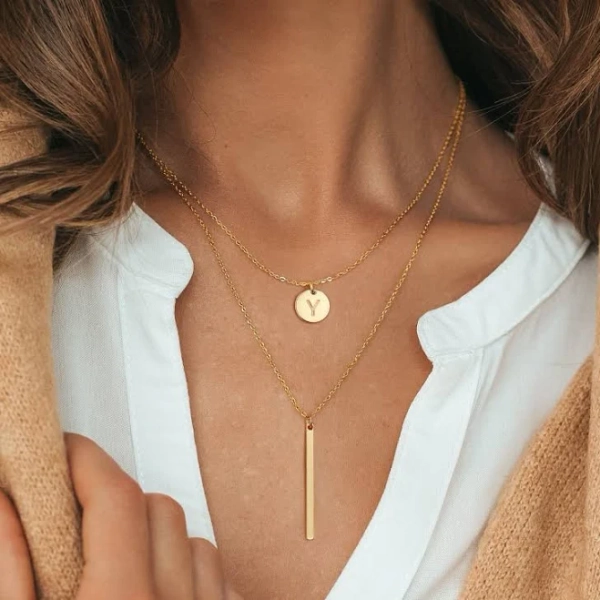 14K Gold Plated Personalized Dainty Layered Initial Letter Pendent