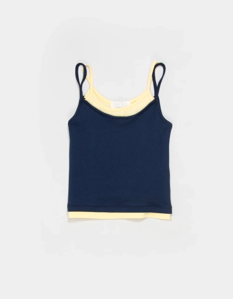 FULL TILT Essentials Girls Double Layer Tank Top - NAVY/YELLOW