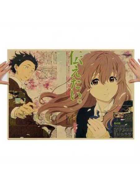 Anime Art Deco Poster - A Silent Voice Inspired Wall Art Print, Frameless Retro Cartoon Poster, Modern Manga Kraft Paper Hanging Decor For Bedroom, Living Room, Home Office - Vintage Style Japanese Animation Artwork For Indoor Display