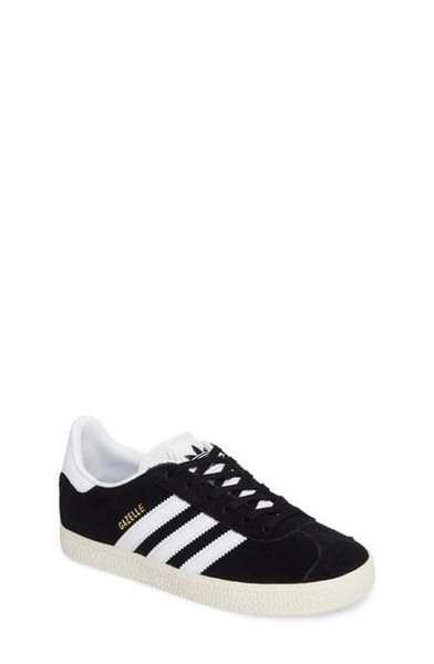 adidas Kids' Gazelle Sneaker in Core Black/White/Gold at Nordstrom, Size 7 M