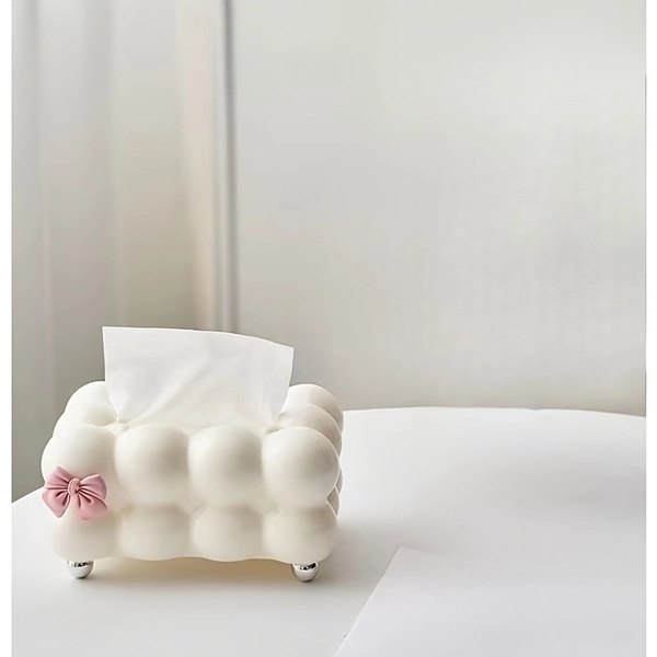 One Tissue Box Holder – a Stylish Tissue Dispenser Adorned with a Pink Bow, a Practical Plastic Organizer for Your Desk – Perfect for Decorating Your Bedroom, Dining Area, And Living Room
