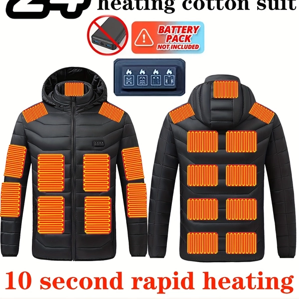 (Pearson Selection) 3-level Temperature Control, 24-zone Heating Jacket, USB Power Supply, Adjustable Temperature, Winter Outdoor Activity Camping Hooded Winter Jacket (Batteries Need To Be Provided And Plugged In)