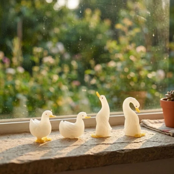 Mini Glass Duck Figurines, Cute White Goose Swan Shelf Decor, Handmade Animal Collectible, Cottagecore Window Decor Gift