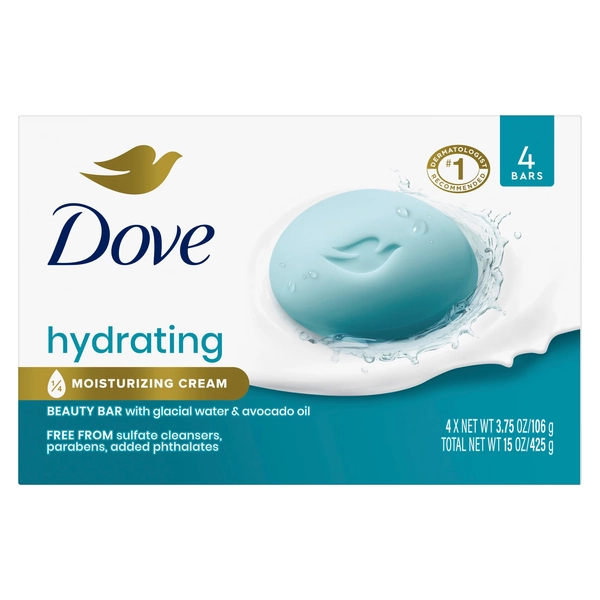 Dove Beauty Bar With Glacial Water & Avocado Oil Hydrating Cleanses & Hydrates, 3.75 oz 4 Bar - Walmart.com