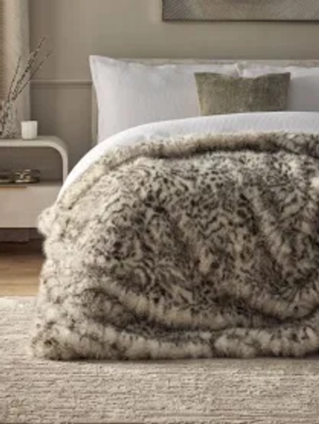 NEXT Grey Snow Leopard Print Faux Fur Throw