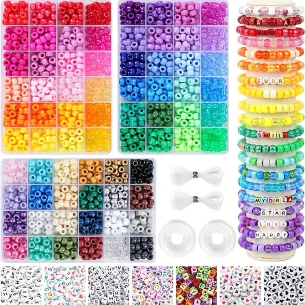Kandi beads, Kandi bracelet kit, 72 Colors 3000 count Pony Beads Bracelet Making Kit for - Rainbow Kandi Friendship, Jewelry making supplies