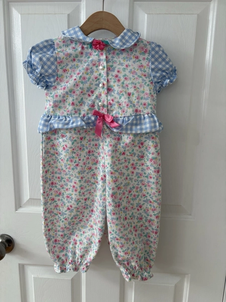 Vintage Floral Buster Brown Toddler Girl Outfit Set 18 Month 80s 90s Romper USA