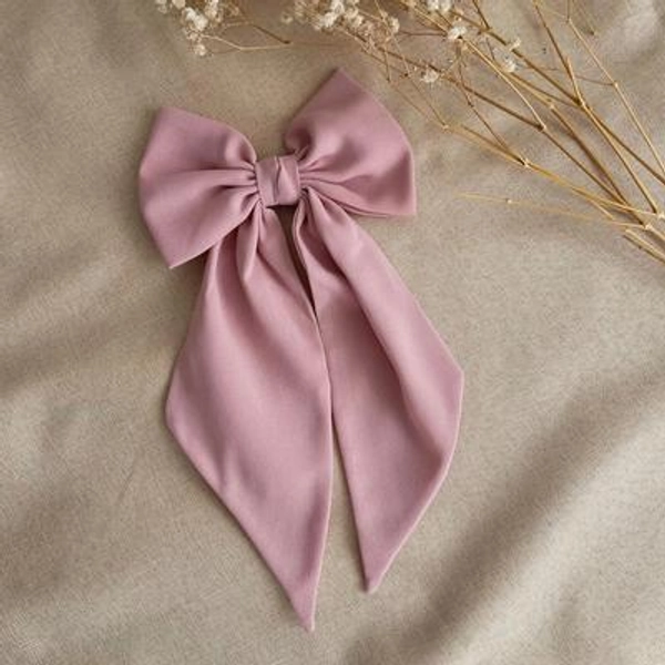 Dusty Pink Chiffon Hair Bow with Pointed Tail Light Weight Bow for Girl Medium Hair Bow Woman Gift Gulabi Pink Single Layer Bow For Party