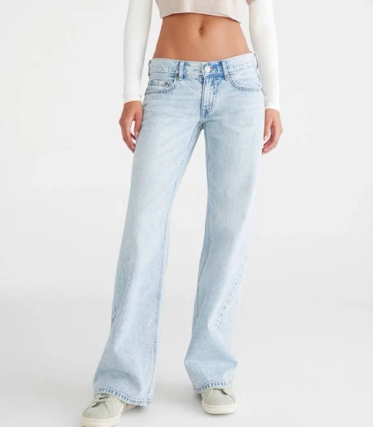 Aeropostale Women's Super Low-Rise Baggy Wide Leg Cotton Jeans