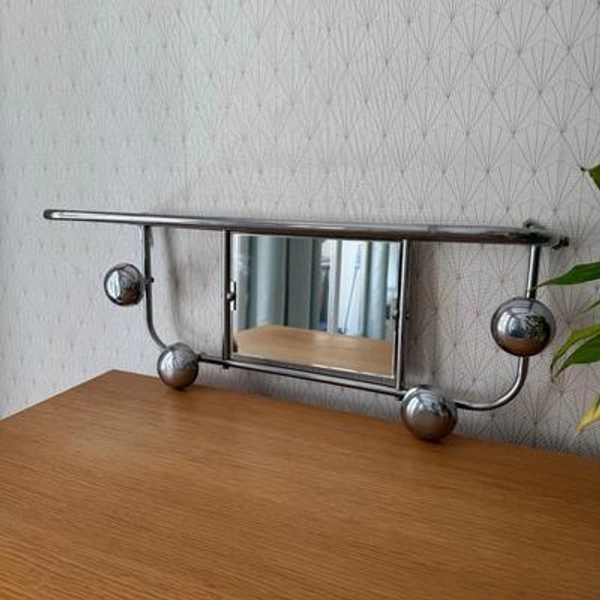 Vintage French Metal 4 Hook Coat Rack/Wall-Mounted Mirror Storage 0407251
