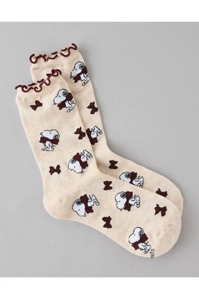 AE Women's Snoopy Ruffle Crew Socks