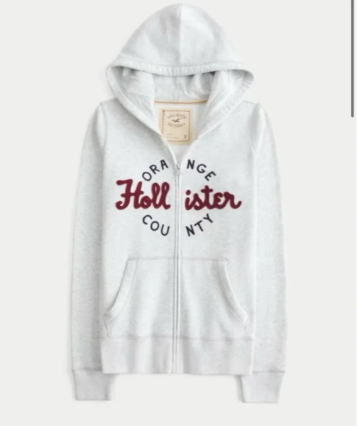 Hollister Feel Good Slim Zip-Up Logo Graphic Hoodie