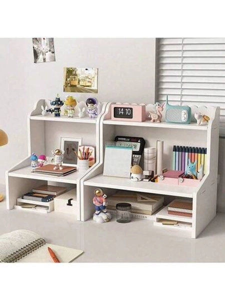 1pc Wooden Desktop Storage Rack, White Color, Cosmetic Organizer, Student Desk Storage Shelf