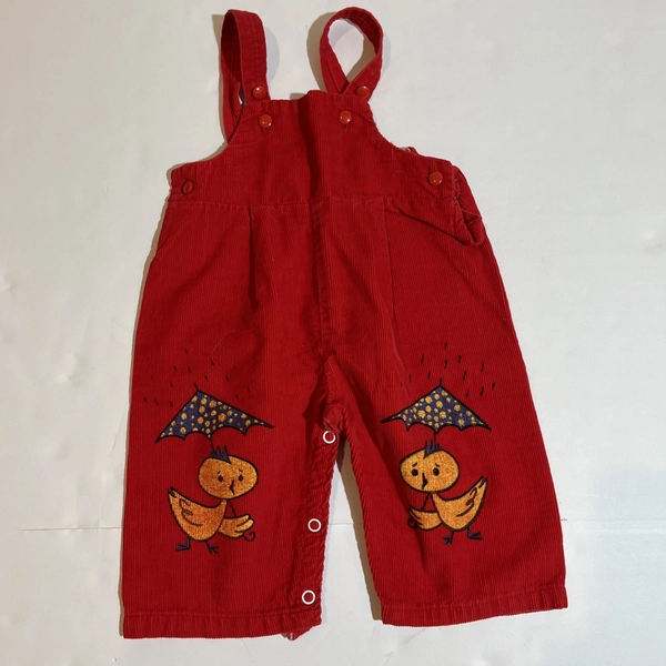 Vintage Baby 3-6 Months Red Corduroy Overalls Ducks in the Rain  Retro 