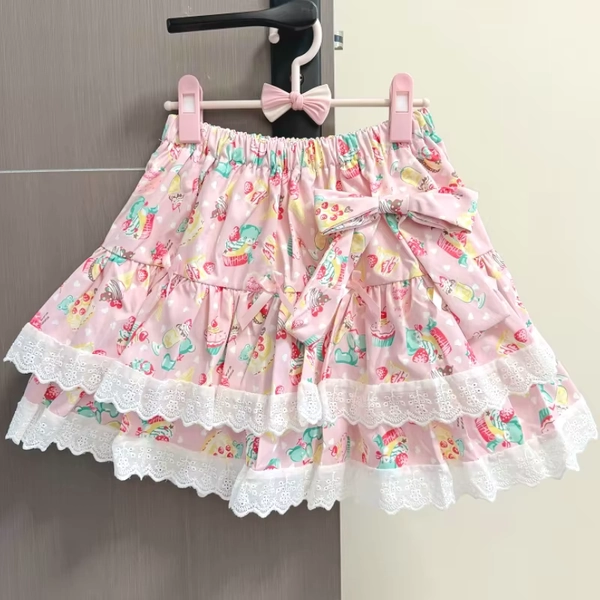 Japanese Sweet Lolita Style Lace Ruffles Skirt Women Kawaii Cartoon Print Bow High Waist Cake Skirts Y2k Cute Party Mini Skirt - AliExpress 200000345