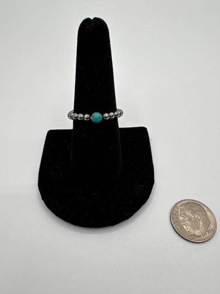 3mm Round Turquoise And Silver Pearl Stretch Ring