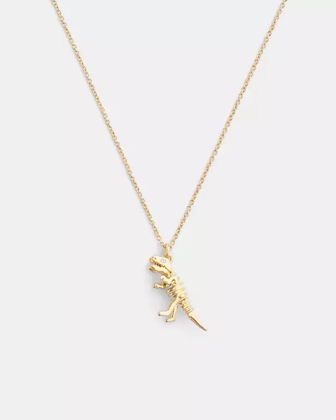 Gold Skeletal Rexy Pendant Necklace