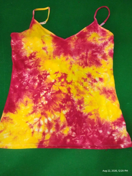Red and Yellow Scrunch Tie-Dye Camisole Tank Top, 100% Cotton, Made to Order
