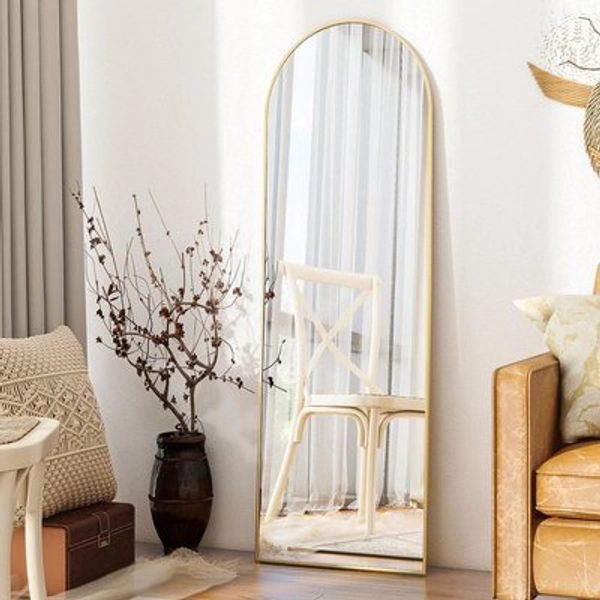 XRAMFY Gold 21 in. W x 56 in. H Arched Aluminum Alloy Framed Full Length Mirror Floor Mirror