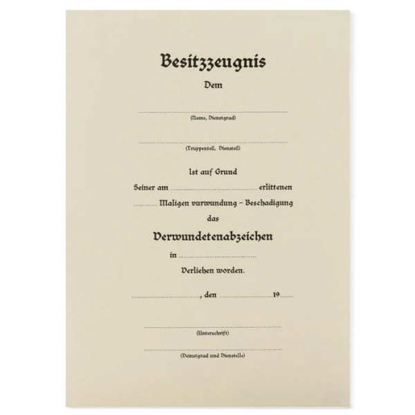 Verwundetenabzeichen Certificate