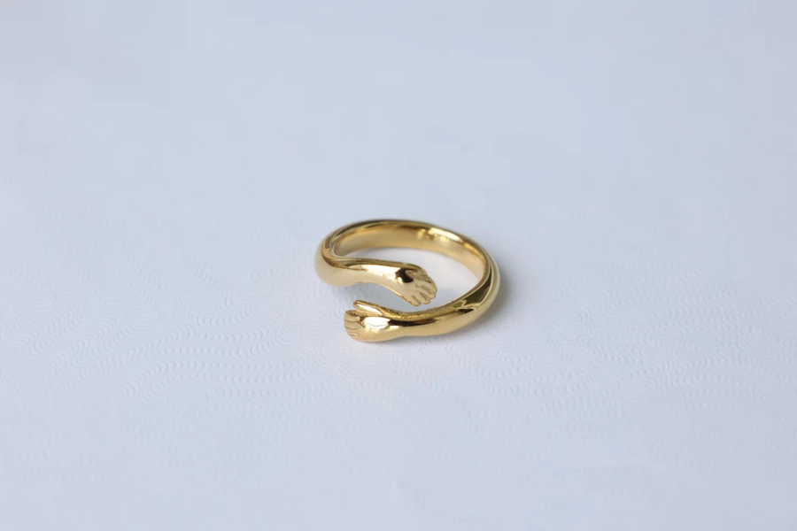18K Gold Hug Ring, Waterproof Custom Hug Ring, Dainty Hands Love Hug Ring, Adjustable Stainless Steel Personalized Friendship Christmas Gift