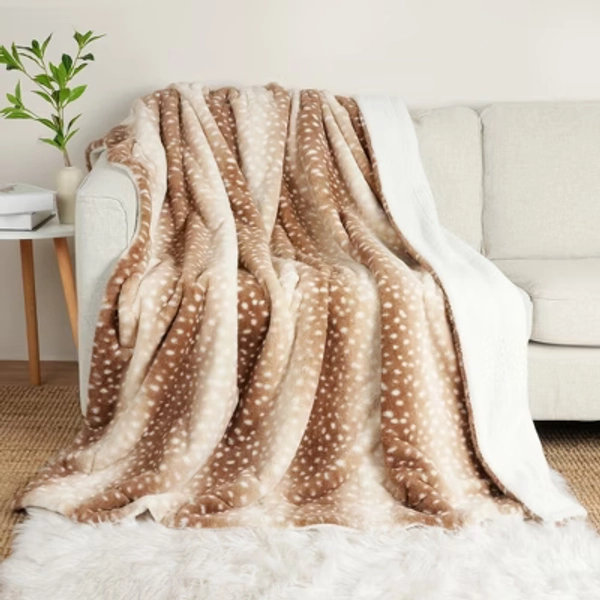 Cozy Bliss Faux Fur Throw Blankets Soft Animal Print Blanket for Couch Bed, 50*60 inches, Brown Deer-stripe