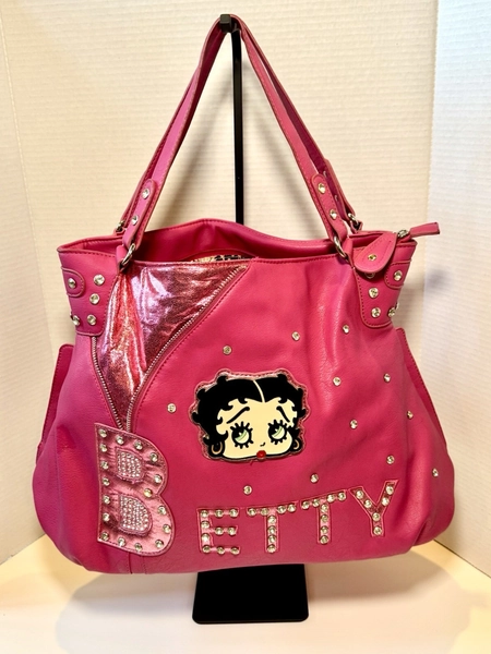 Pink Betty Boop Hand Bag Pebbled Vegan Leather Rhinestone 2013 King Features Syn