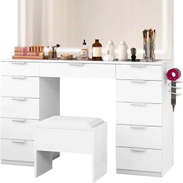 YITAHOME Vanity Desk with Large LED Mirror, Charging Station, 11 Drawers, Makeup Vanity