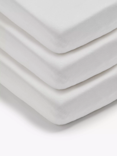 John Lewis Cotton Fitted Cot Sheet, Pack of 3, 60 x 120cm, White