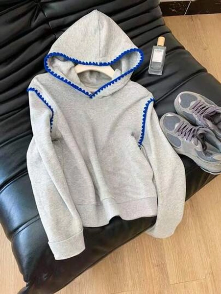 Resyla Women Sweatshirt, Grey Long-Sleeved Hooded Sweatshirt With A Laid-Back Style And A High-End Feel, Blue Shell Thread Hooded Sweatshirt With A Strong Sense Of Craftsmanship And Design, New Top For 2025 Autumn And Winter, Gift For Girlfriend And Best Friend, Holiday Gift