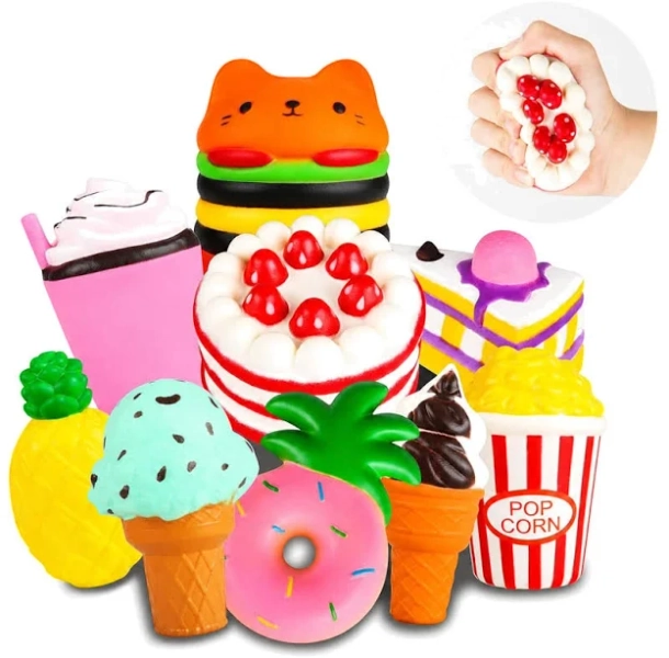 Jumbo Squishies Combo - Hamburger, Popcorn, Cake, Ice Cream